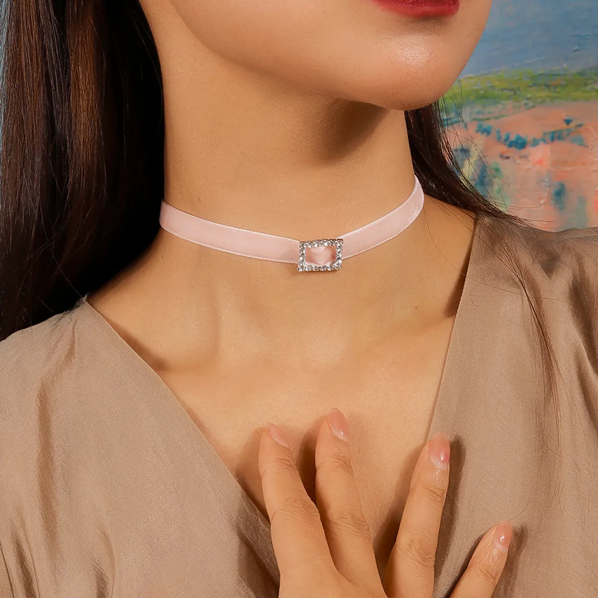 Elegant Glam Solid Color Velvet Zinc Alloy Inlay Rhinestones Women's Choker