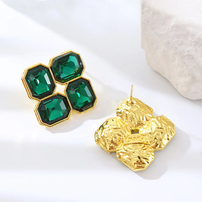 Elegant Glam Square Alloy Plating Inlay Rhinestones Gold Plated Women's Ear Studs