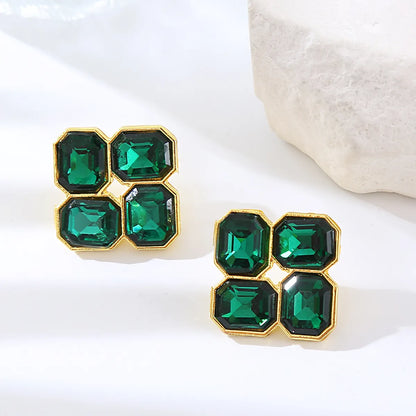 Elegant Glam Square Alloy Plating Inlay Rhinestones Gold Plated Women's Ear Studs