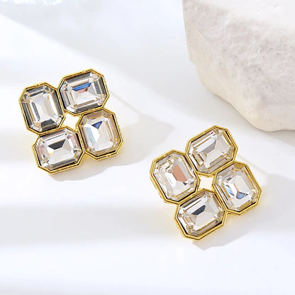 Elegant Glam Square Alloy Plating Inlay Rhinestones Gold Plated Women's Ear Studs