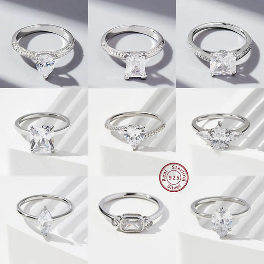 Elegant Glam Square Heart Shape Sterling Silver Plating Inlay Zircon White Gold Plated Rhodium Plated Rings