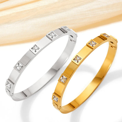 Elegant Glam Square Stainless Steel Plating Inlay Zircon Bangle