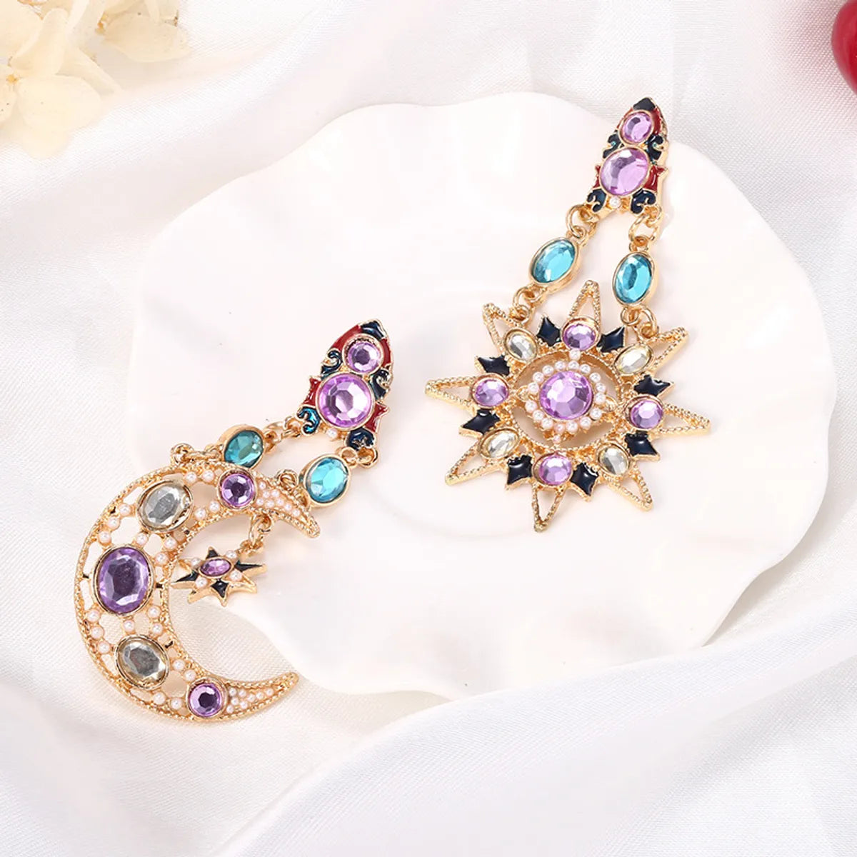 Elegant Glam Star Moon Water Droplets Alloy Inlay Rhinestones Opal Women's Drop Earrings