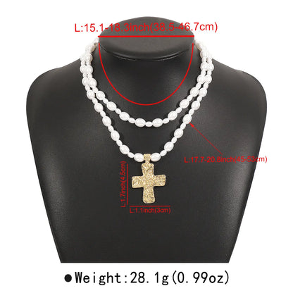 Elegant Glam Streetwear Cross Imitation Pearl Alloy Wholesale Double Layer Necklaces