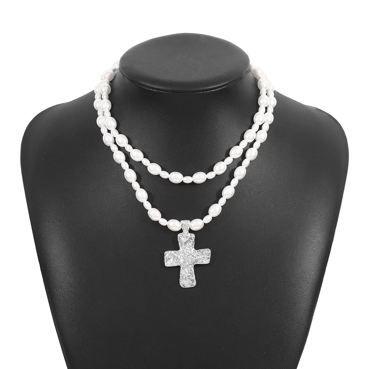 Elegant Glam Streetwear Cross Imitation Pearl Alloy Wholesale Double Layer Necklaces