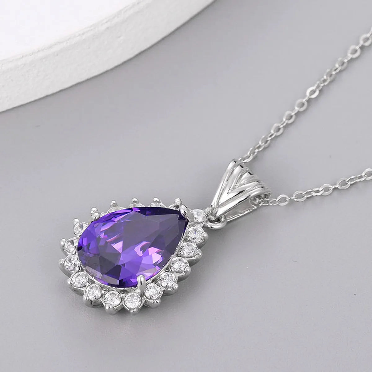 Elegant Glam Sweet Water Droplets Sterling Silver Plating Inlay Zircon White Gold Plated Pendant Necklace