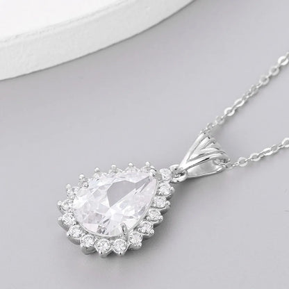 Elegant Glam Sweet Water Droplets Sterling Silver Plating Inlay Zircon White Gold Plated Pendant Necklace