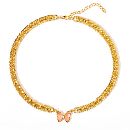 Elegant Gold-plated Pearl Beaded Clavicle Chain Butterfly Pendant Necklace