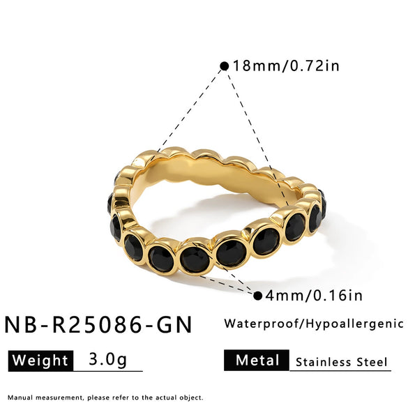 Elegant Gold Plated Stainless Steel Geometric Ring With Zircon Setting For Women Fashion Jewelry
