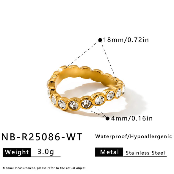 Elegant Gold Plated Stainless Steel Geometric Ring With Zircon Setting For Women Fashion Jewelry