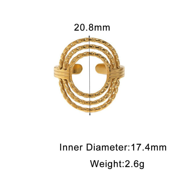 Elegant Gold Plated Stainless Steel Open Ring For Women With Geometric Circle Texture And Simple Versatile Style