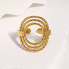 Elegant Gold Plated Stainless Steel Open Ring For Women With Geometric Circle Texture And Simple Versatile Style