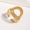 Elegant Gold Plated Stainless Steel Open Ring For Women With Geometric Circle Texture And Simple Versatile Style