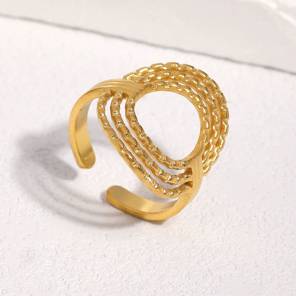 Elegant Gold Plated Stainless Steel Open Ring For Women With Geometric Circle Texture And Simple Versatile Style