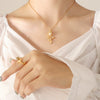 Elegant Gold Rose Flower Pendant Necklace For Women Titanium Steel Electroplated Floral Necklace Simple Retro Style