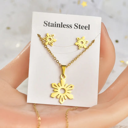 Elegant Guitar Star Snowflake Titanium Steel Plating Women's Earrings Necklace 1 Set