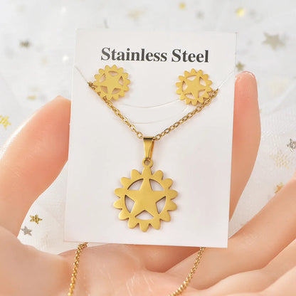 Elegant Guitar Star Snowflake Titanium Steel Plating Women's Earrings Necklace 1 Set