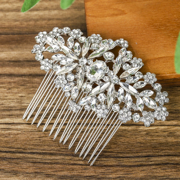 Elegant Handmade Alloy Rhinestone Hair Comb Bridal Headdress Luxury Crystal Wedding Hair Jewelry For Women
