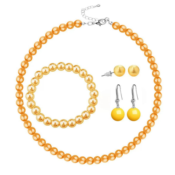 Elegant Handmade Round Glass Bead Jewelry Set For Women With Ball Chain Necklace Earrings And Hand Accessory