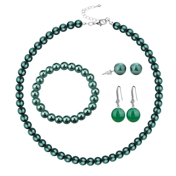 Elegant Handmade Round Glass Bead Jewelry Set For Women With Ball Chain Necklace Earrings And Hand Accessory