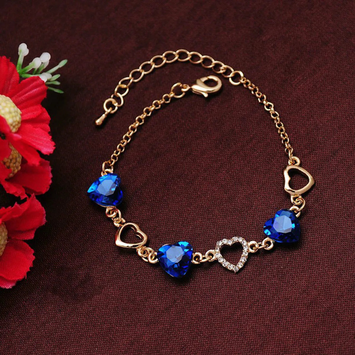 Elegant Heart Shape Alloy Inlay Zircon Women's Bracelets