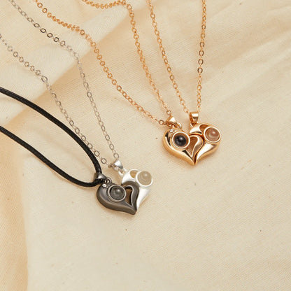 Elegant Heart Shape Alloy Plating Valentine'S Day Couple Pendant Necklace