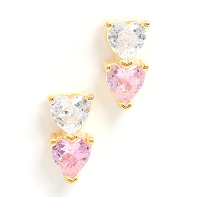 Elegant Heart Shape Copper Inlay Zircon Ear Studs 1 Pair