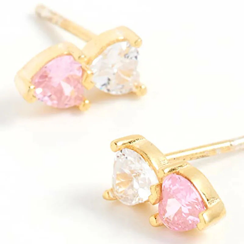 Elegant Heart Shape Copper Inlay Zircon Ear Studs 1 Pair