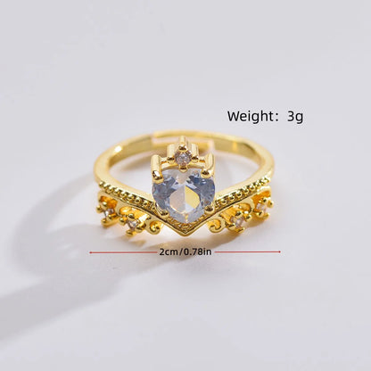 Elegant Heart Shape Copper Inlay Zircon Rings