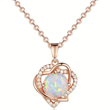 Elegant Heart Shape Copper Inlay Zircon Rose Gold Plated Pendant Necklace