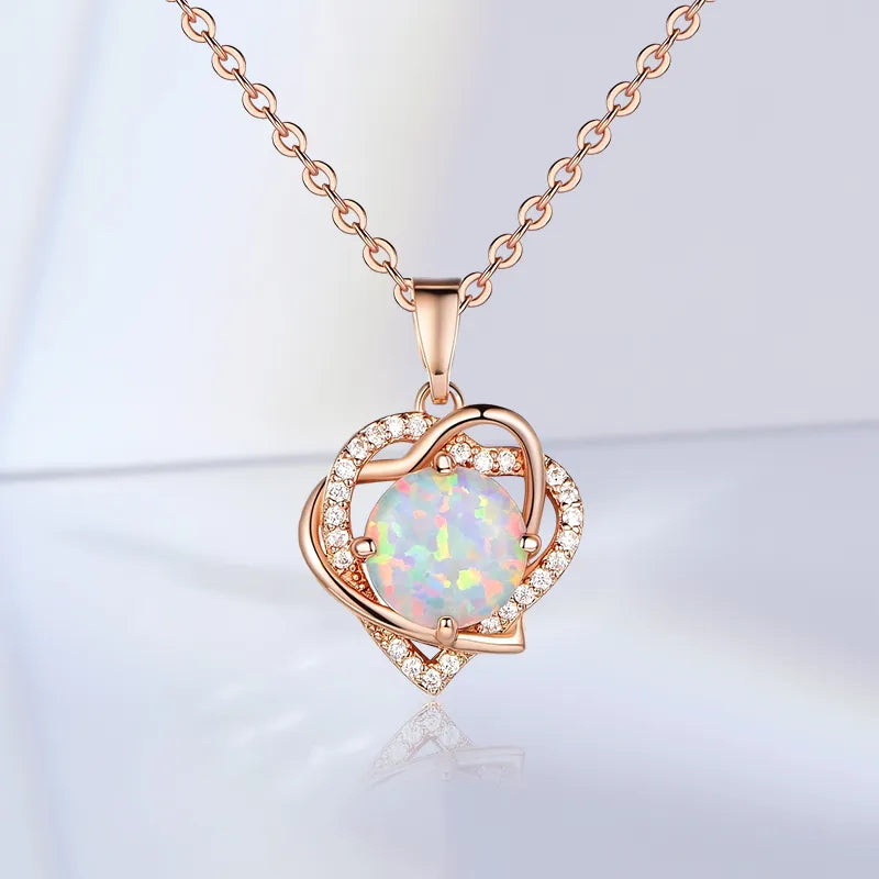 Elegant Heart Shape Copper Inlay Zircon Rose Gold Plated Pendant Necklace