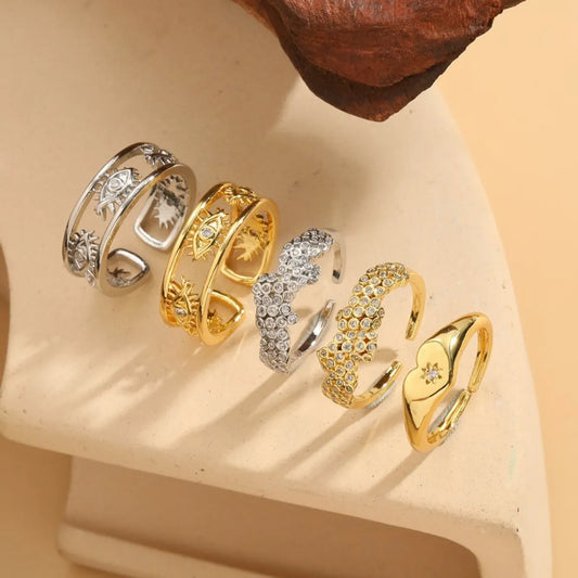 Elegant Heart Shape Copper Plating Inlay Zircon 14k Gold Plated Rings