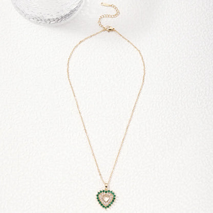 Elegant Heart Shape Copper Plating Inlay Zircon Gold Plated Pendant Necklace