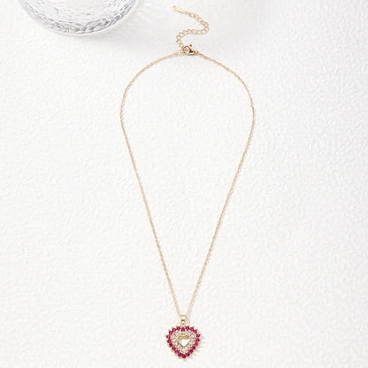 Elegant Heart Shape Copper Plating Inlay Zircon Gold Plated Pendant Necklace