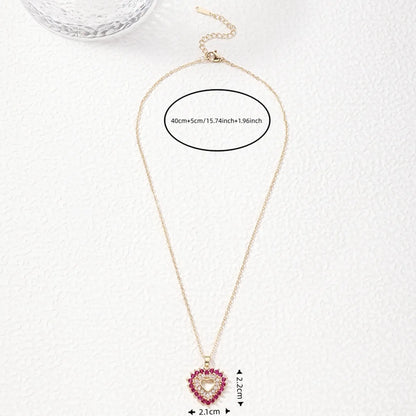 Elegant Heart Shape Copper Plating Inlay Zircon Gold Plated Pendant Necklace