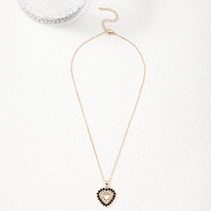 Elegant Heart Shape Copper Plating Inlay Zircon Gold Plated Pendant Necklace