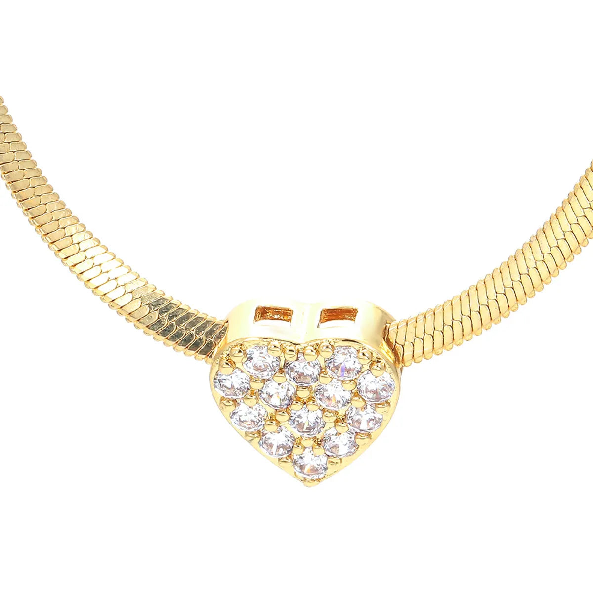 Elegant Heart Shape Copper Plating Rhinestones Necklace