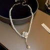 Elegant Heart Shape Flower Bow Knot Imitation Pearl Metal Beaded Inlay Rhinestones Women'S Necklace