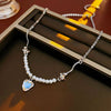 Elegant Heart Shape Flower Bow Knot Imitation Pearl Metal Beaded Inlay Rhinestones Women'S Necklace