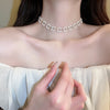 Elegant Heart Shape Flower Bow Knot Imitation Pearl Metal Beaded Inlay Rhinestones Women'S Necklace