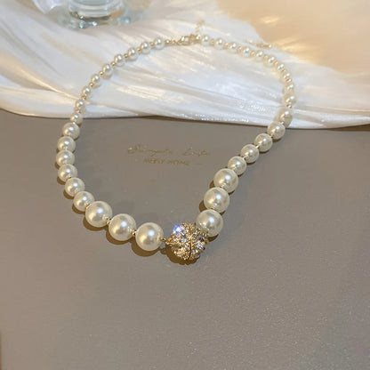 Elegant Heart Shape Flower Bow Knot Imitation Pearl Metal Beaded Inlay Rhinestones Women'S Necklace