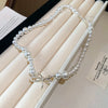 Elegant Heart Shape Flower Bow Knot Imitation Pearl Metal Beaded Inlay Rhinestones Women'S Necklace