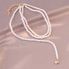 Elegant Heart Shape Flower Bow Knot Imitation Pearl Metal Beaded Inlay Rhinestones Women'S Necklace