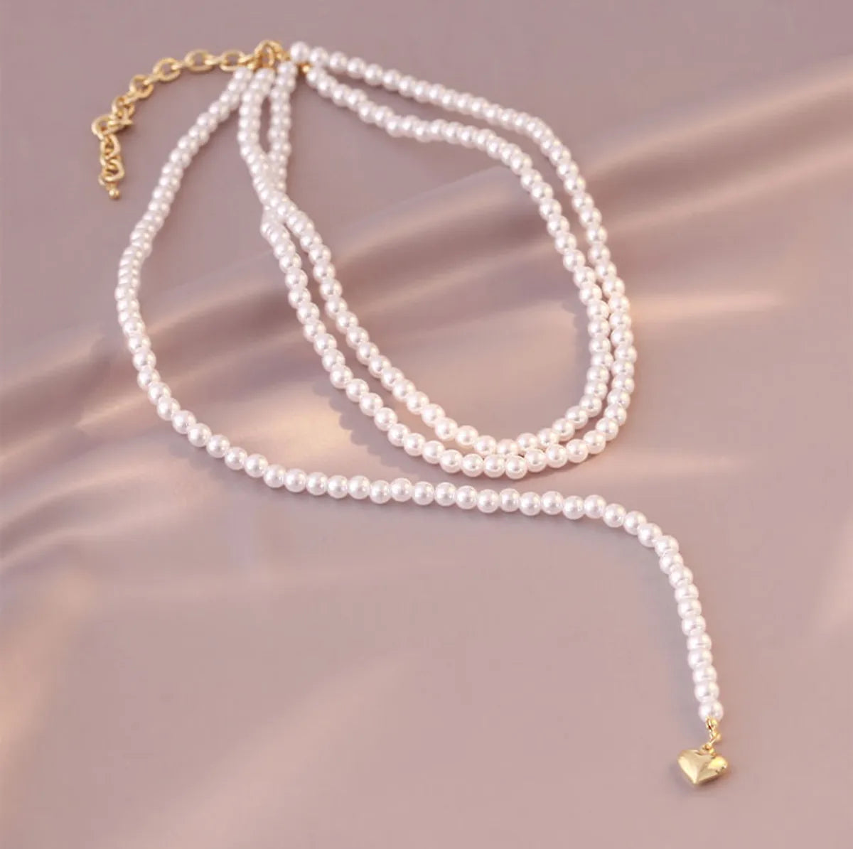 Elegant Heart Shape Flower Bow Knot Imitation Pearl Metal Beaded Inlay Rhinestones Women'S Necklace