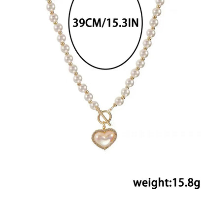 Elegant Heart Shape Imitation Pearl Alloy Splicing Necklace