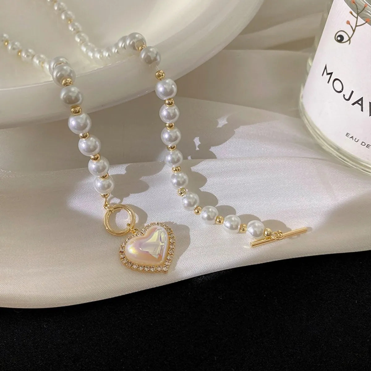 Elegant Heart Shape Imitation Pearl Alloy Splicing Necklace