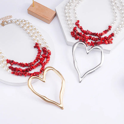 Elegant Heart Shape Imitation Pearl Beaded Gold Plated Silver Plated Women's Pendant Necklace