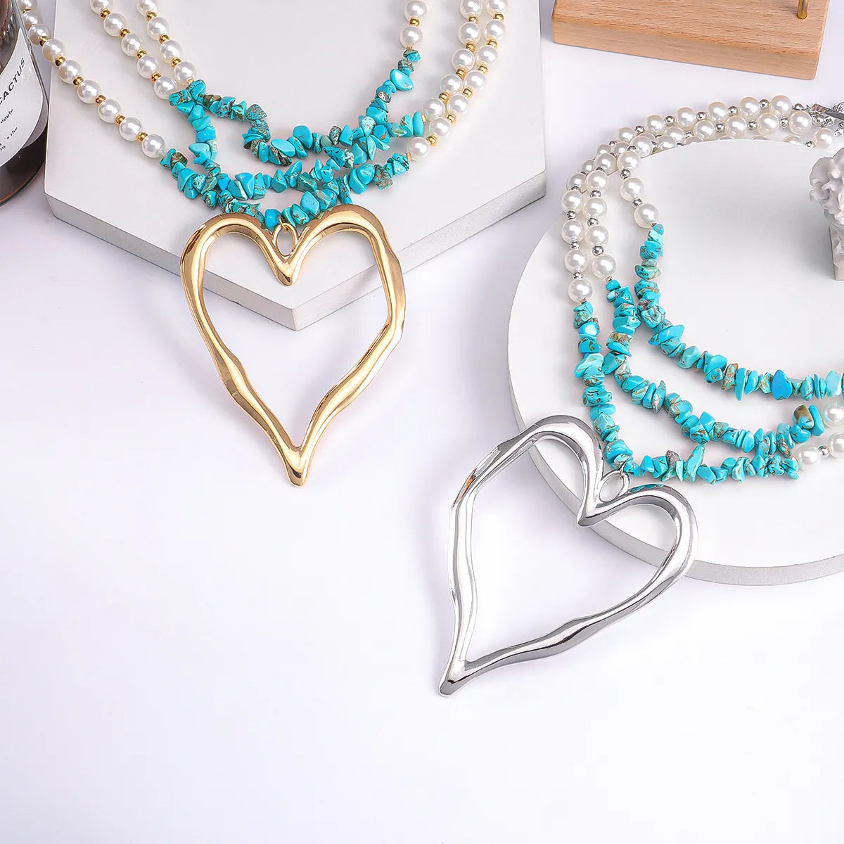 Elegant Heart Shape Imitation Pearl Beaded Gold Plated Silver Plated Women's Pendant Necklace