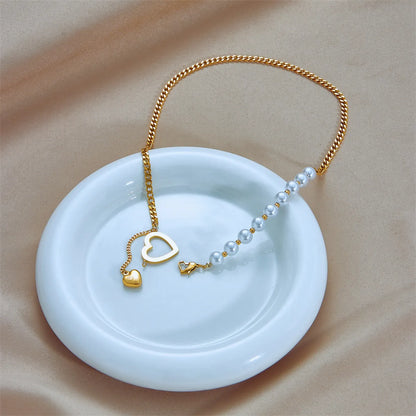 Elegant Heart Shape Imitation Pearl Titanium Steel Plating 18k Gold Plated Pendant Necklace