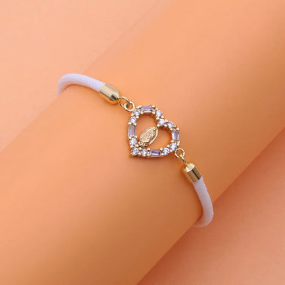 Elegant Heart Shape Rope Copper Plating Inlay Zircon 18k Gold Plated Bracelets